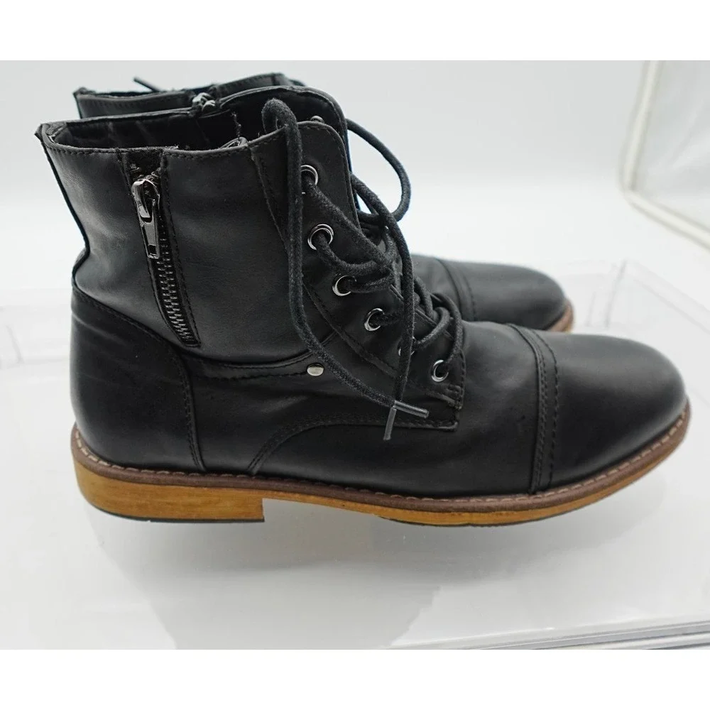 Vostey Milan Mens Black Cap Toe Combat Chukka Boots Side Zip Size 11.5